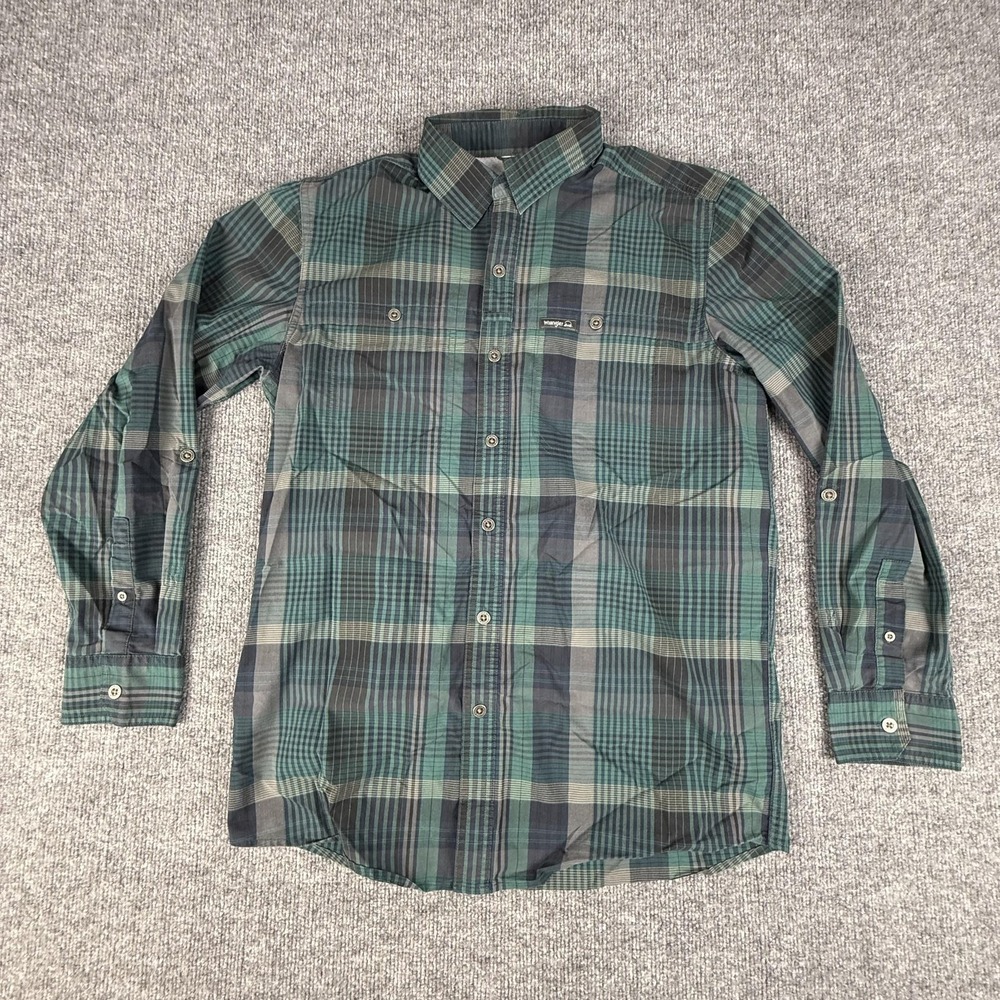 Wrangler Mens Medium Green Plaid Long Sleeve Button Up Stretch Shirt NWPT5GG